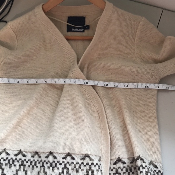 Harlow wool blend Open Front Cardigan with Fringe Black gray Cream Aztec Size S - Picture 10 of 13